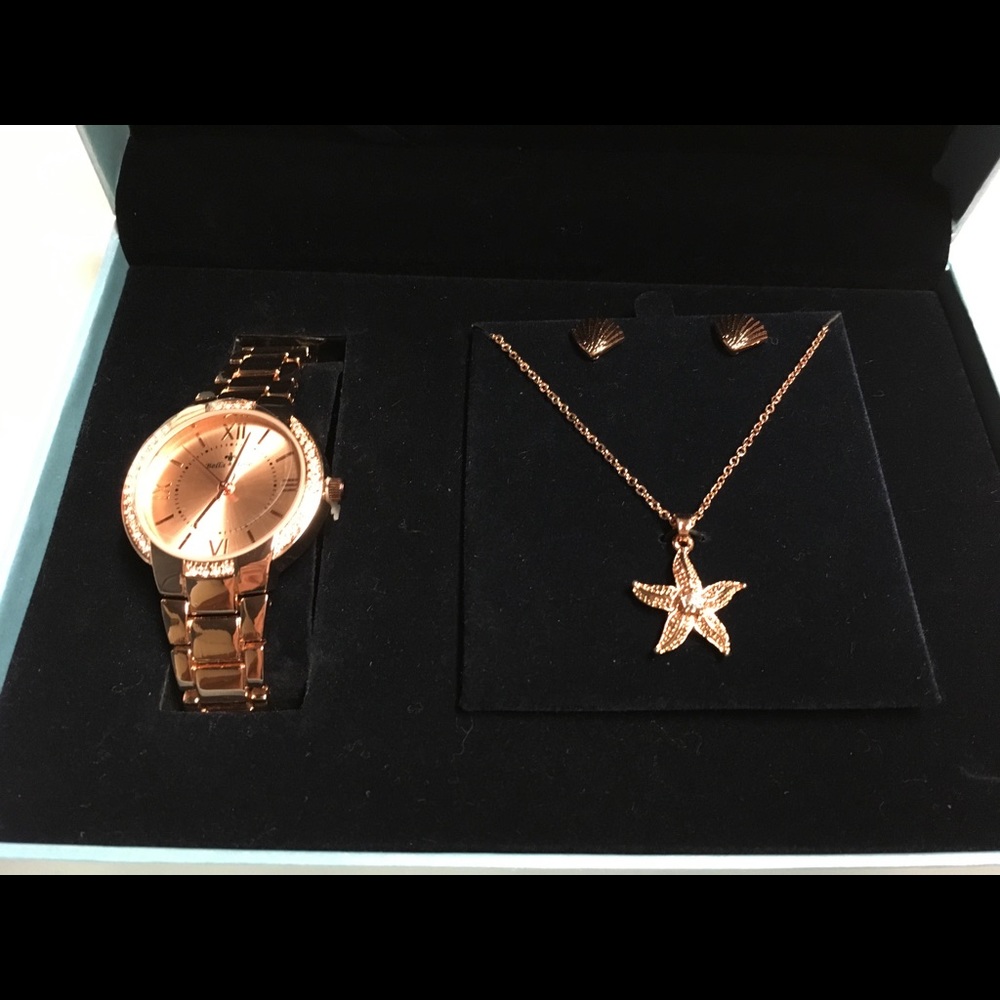 Rose gold watch and starfish earrings/necklace